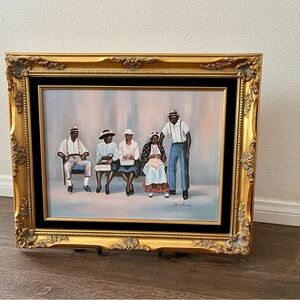 Vintage Lithograph On Canvas Signed by Ida Jackson with Golden Frame